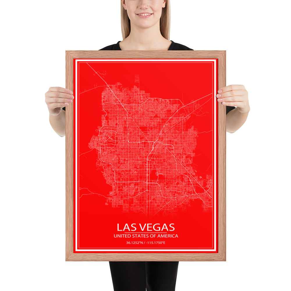 Las Vegas Red and White Framed Map