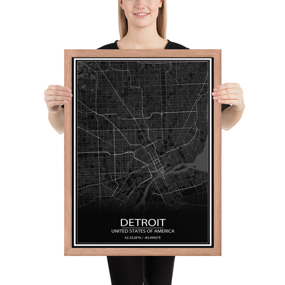 Detroit Black Framed Map