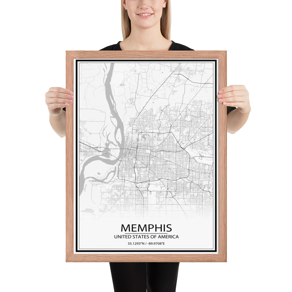 Memphis White Framed Map