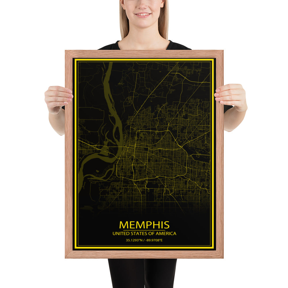 Memphis Black and Yellow Framed Map