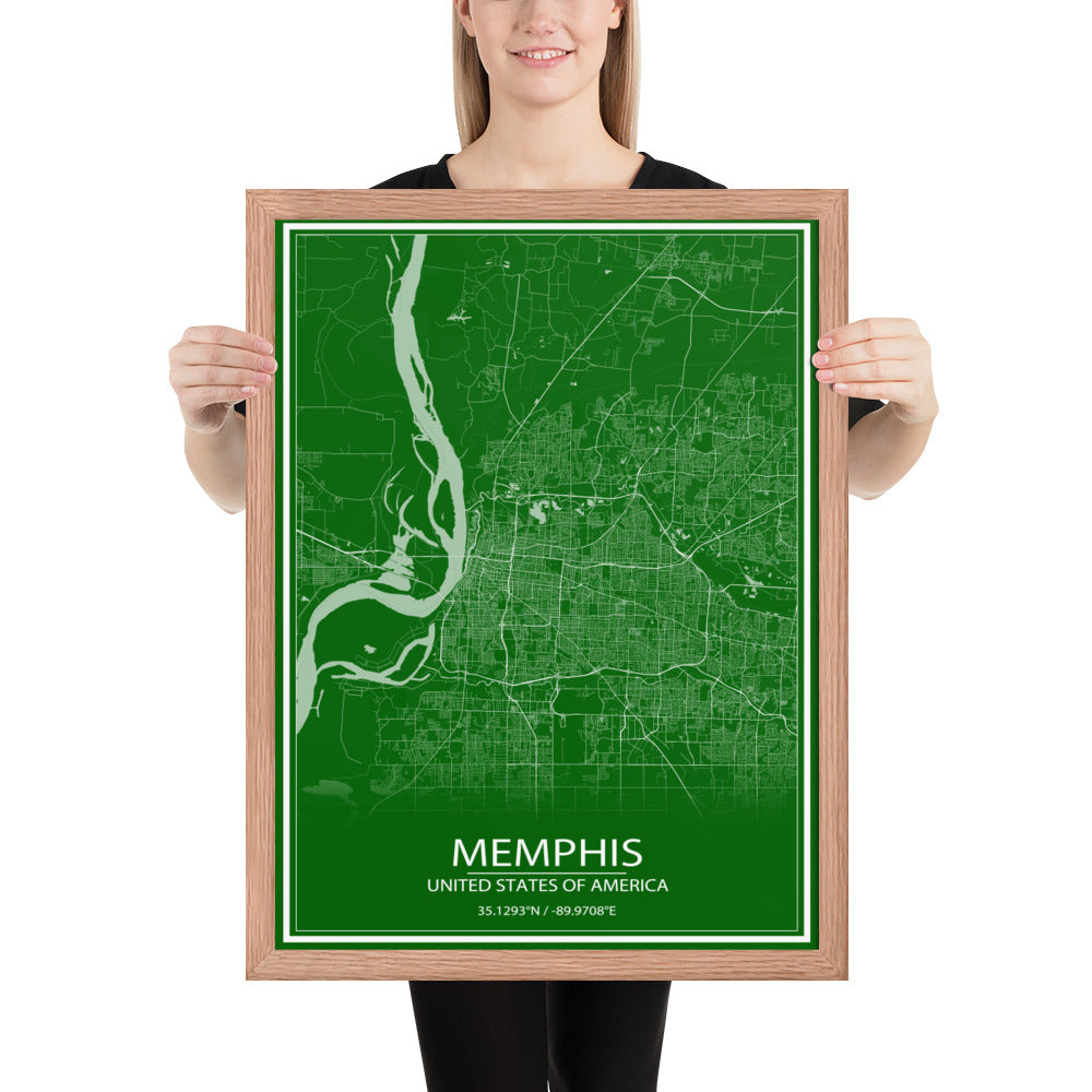 Memphis Green and White Framed Map