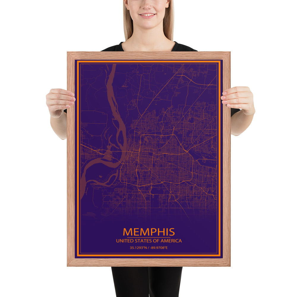 Memphis Purple and Orange Framed Map