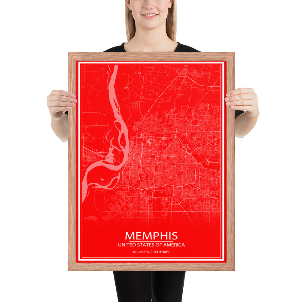 Memphis Red and White Framed Map