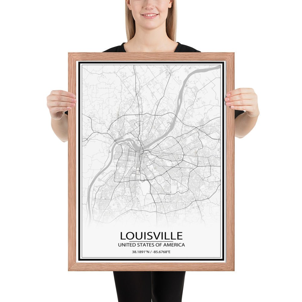 Louisville White Framed Map