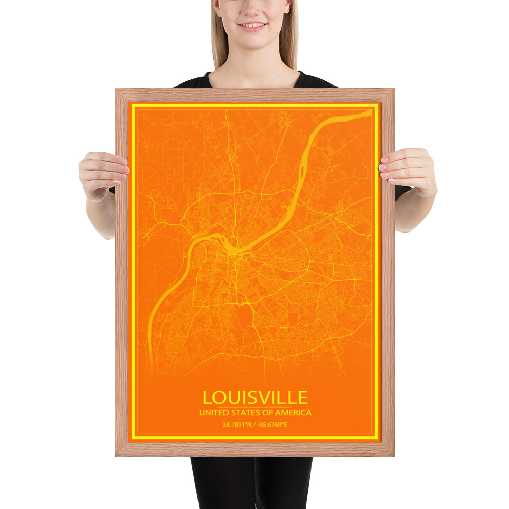 Louisville Orange and Yellow Framed Map