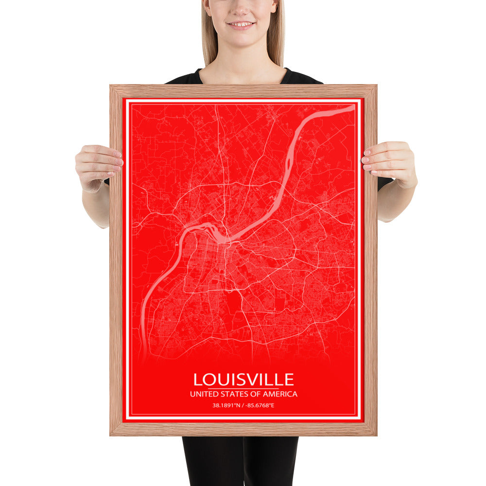 Louisville Red and White Framed Map