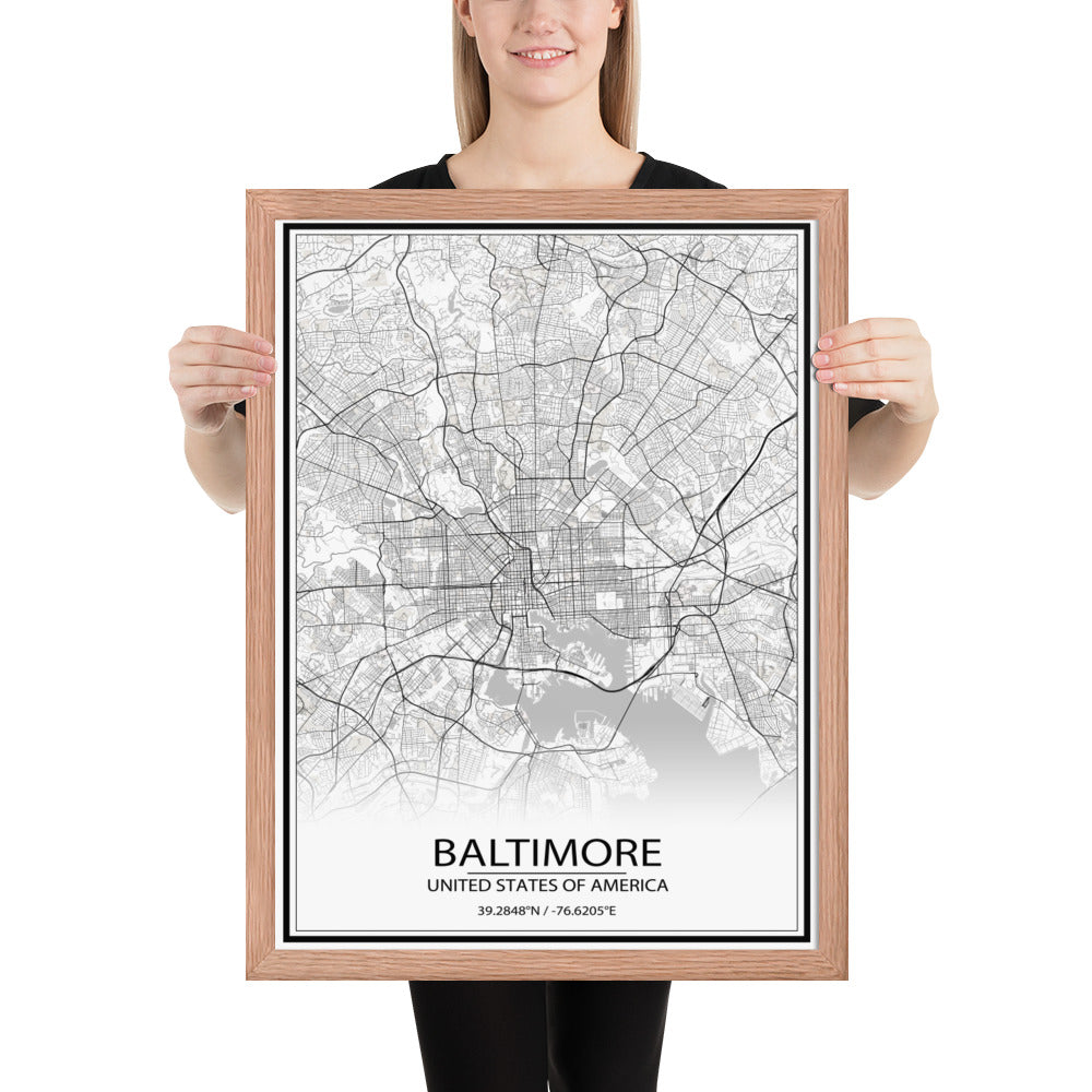 Baltimore White Framed Map