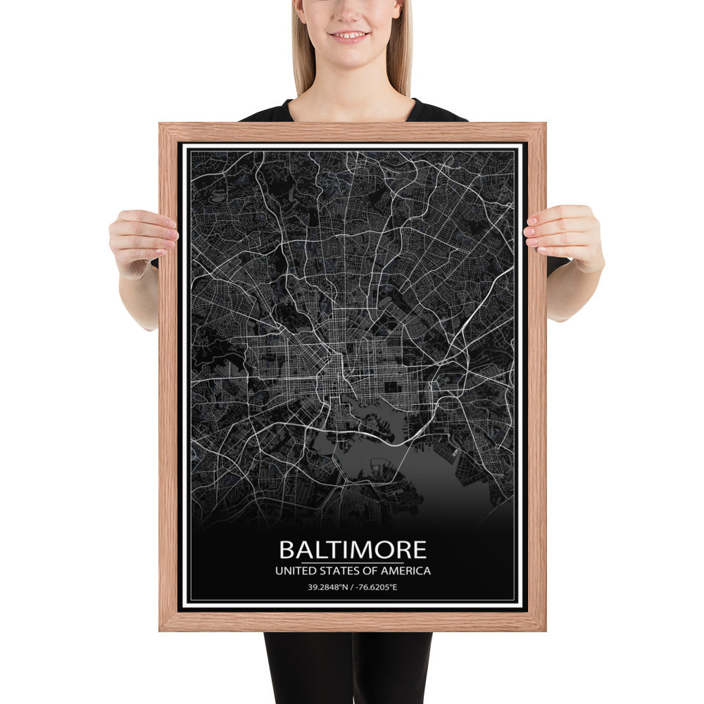 Baltimore Black Framed Map