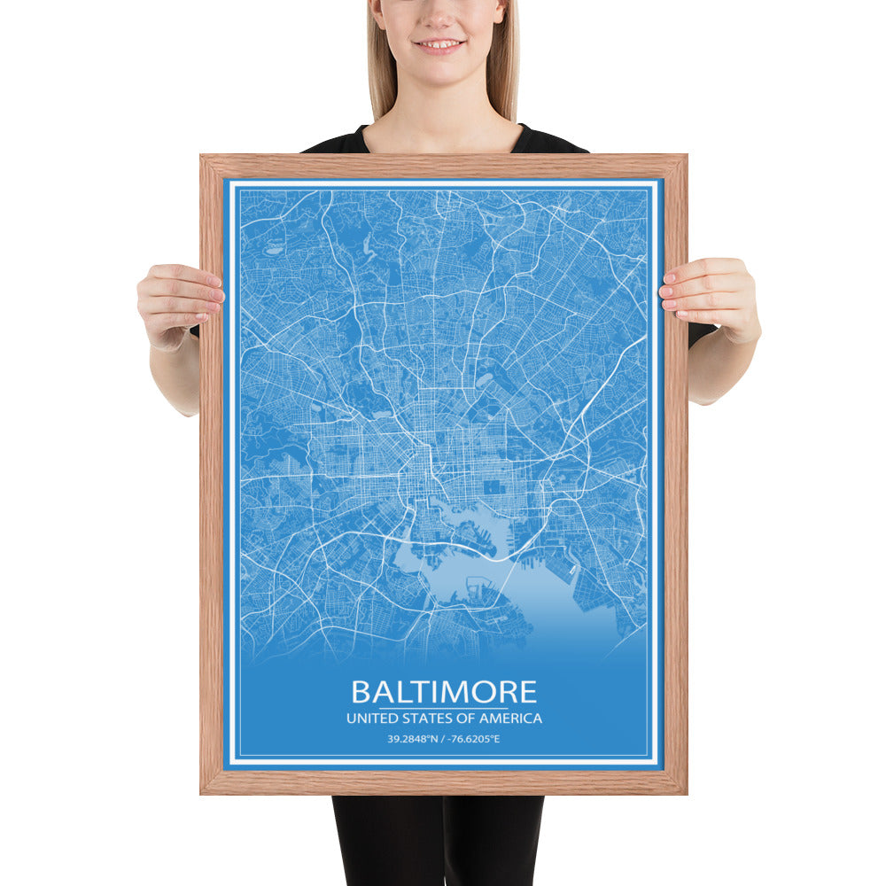 Baltimore Blue and White Framed Map