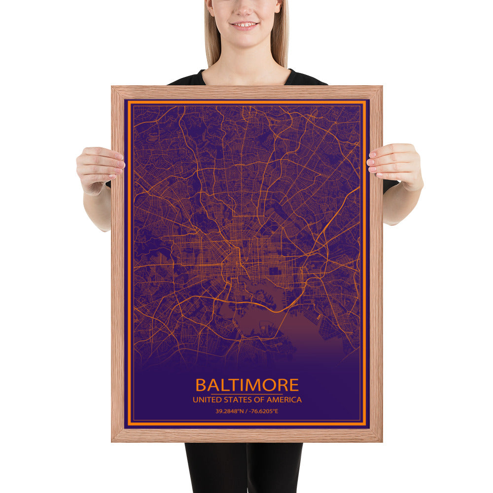 Baltimore Purple and Orange Framed Map