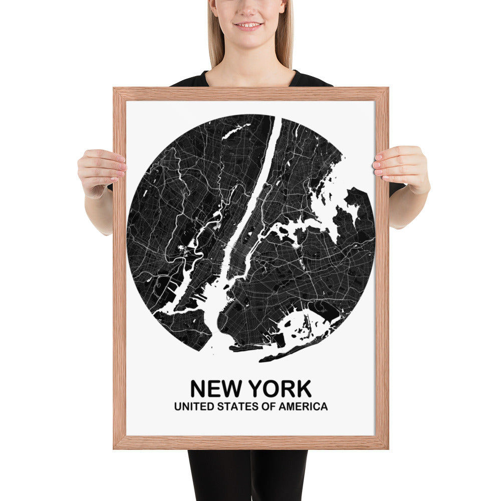 New York Circular Black Framed Map