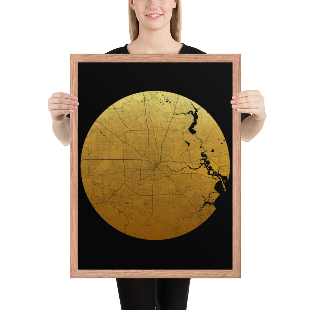 Houston Gold on Black Framed Map