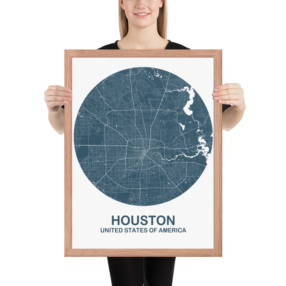 Houston Circular Blue Framed Map