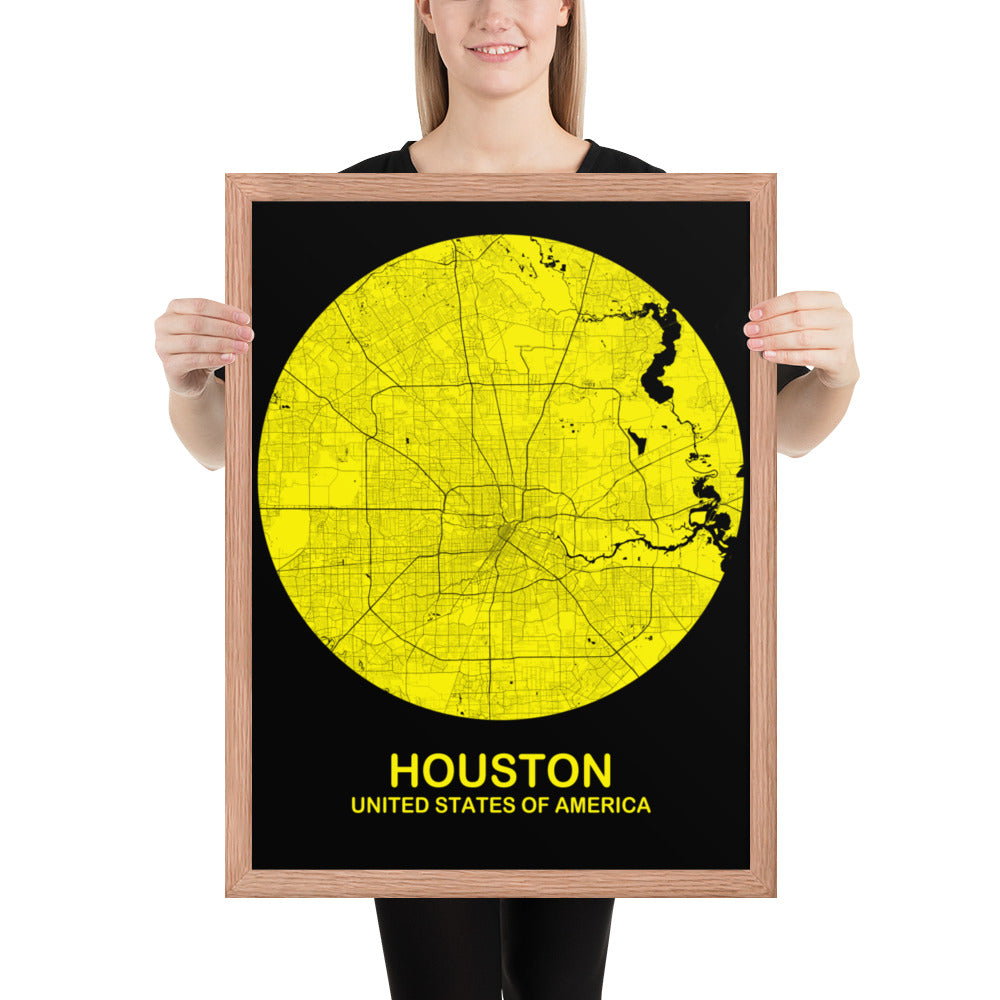 Houston Circular Yellow Framed Map