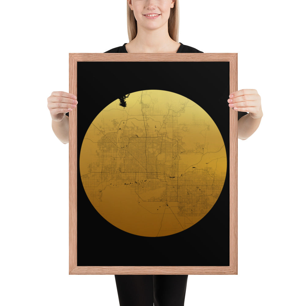 Phoenix Gold on Black Framed Map