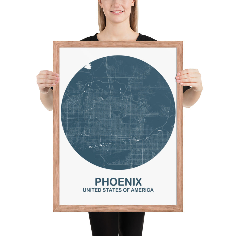 Phoenix Circular Blue Framed Map