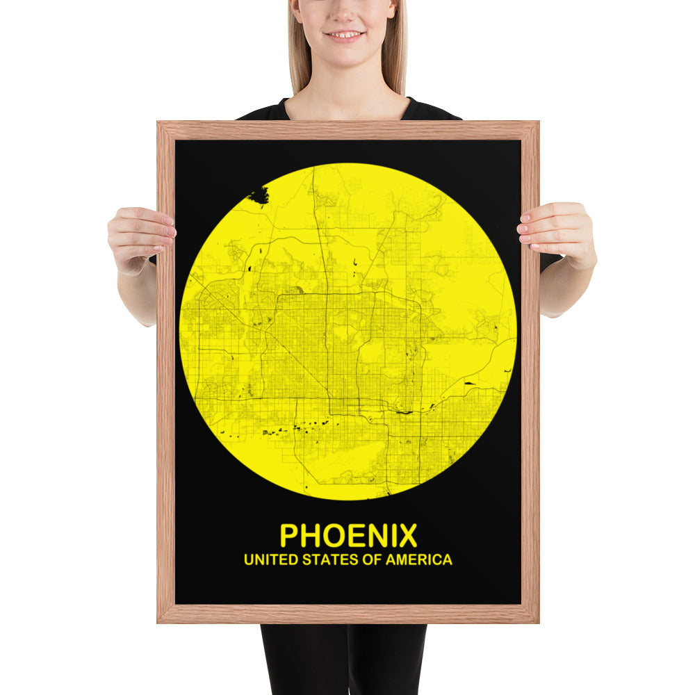 Phoenix Circular Yellow Framed Map