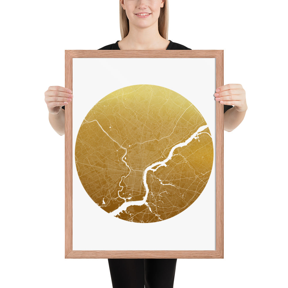 Philadelphia Gold on White Framed Map