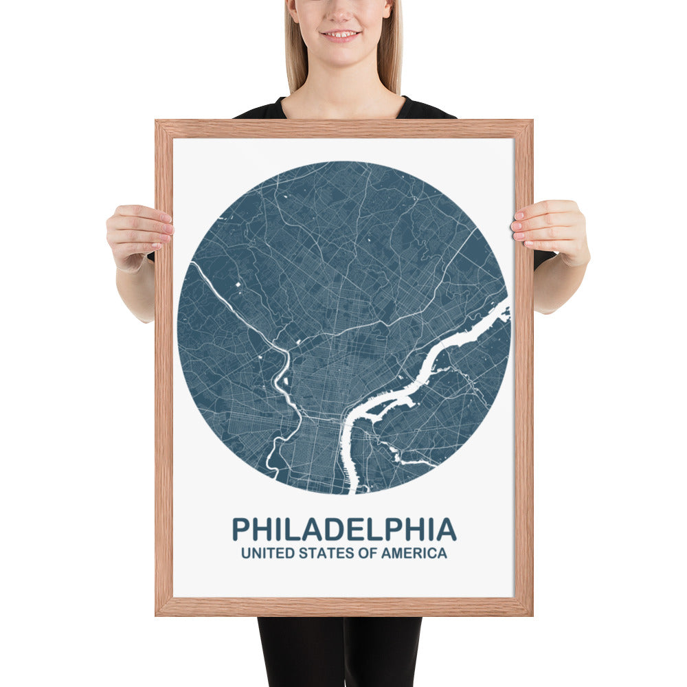 Philadelphia Circular Blue Framed Map