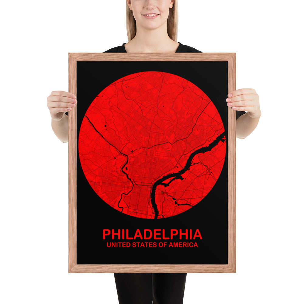 Philadelphia Circular Red Framed Map