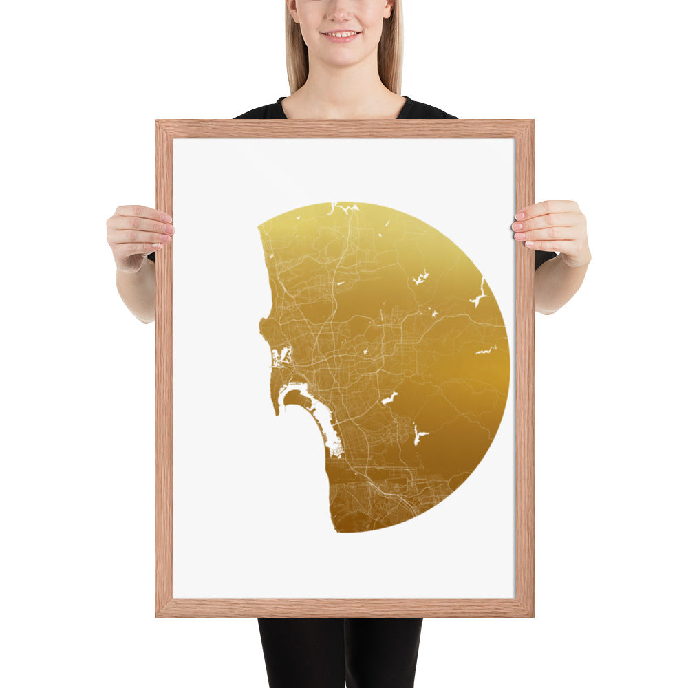 San Diego Gold on White Framed Map