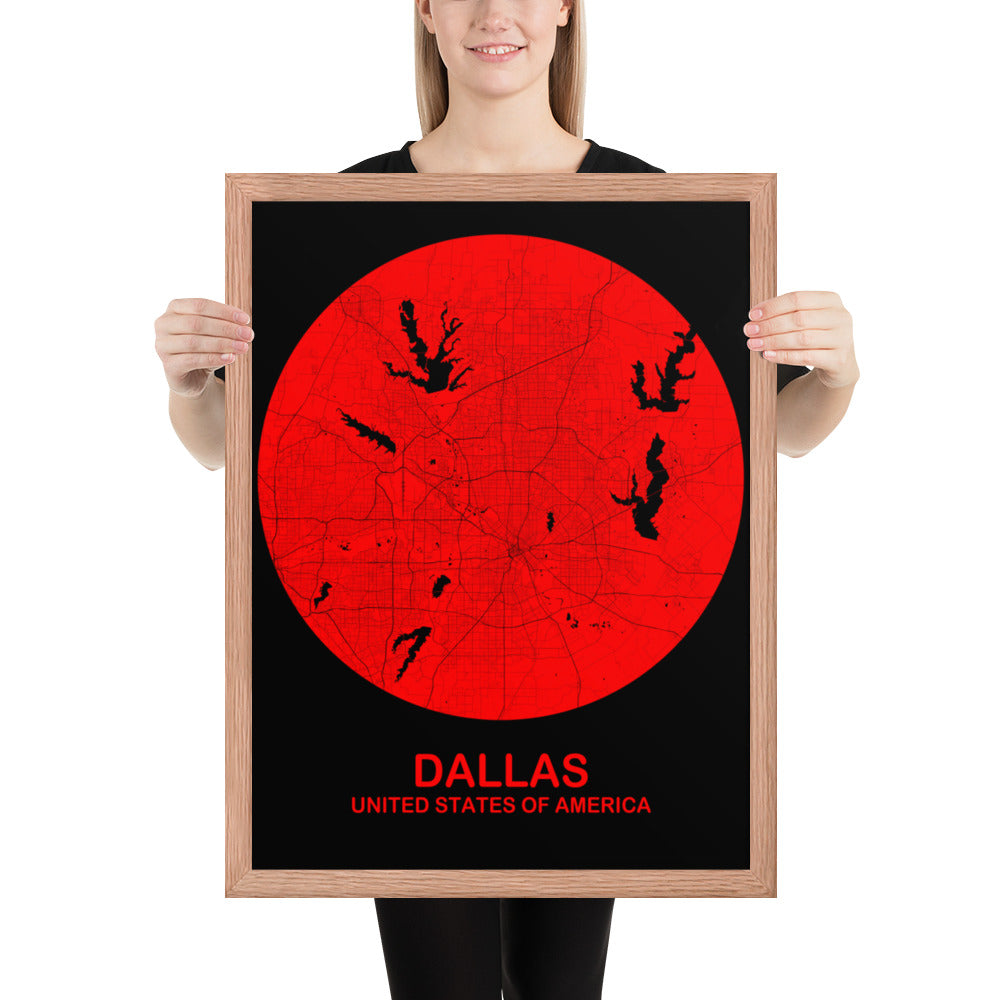 Dallas Circular Red Framed Map