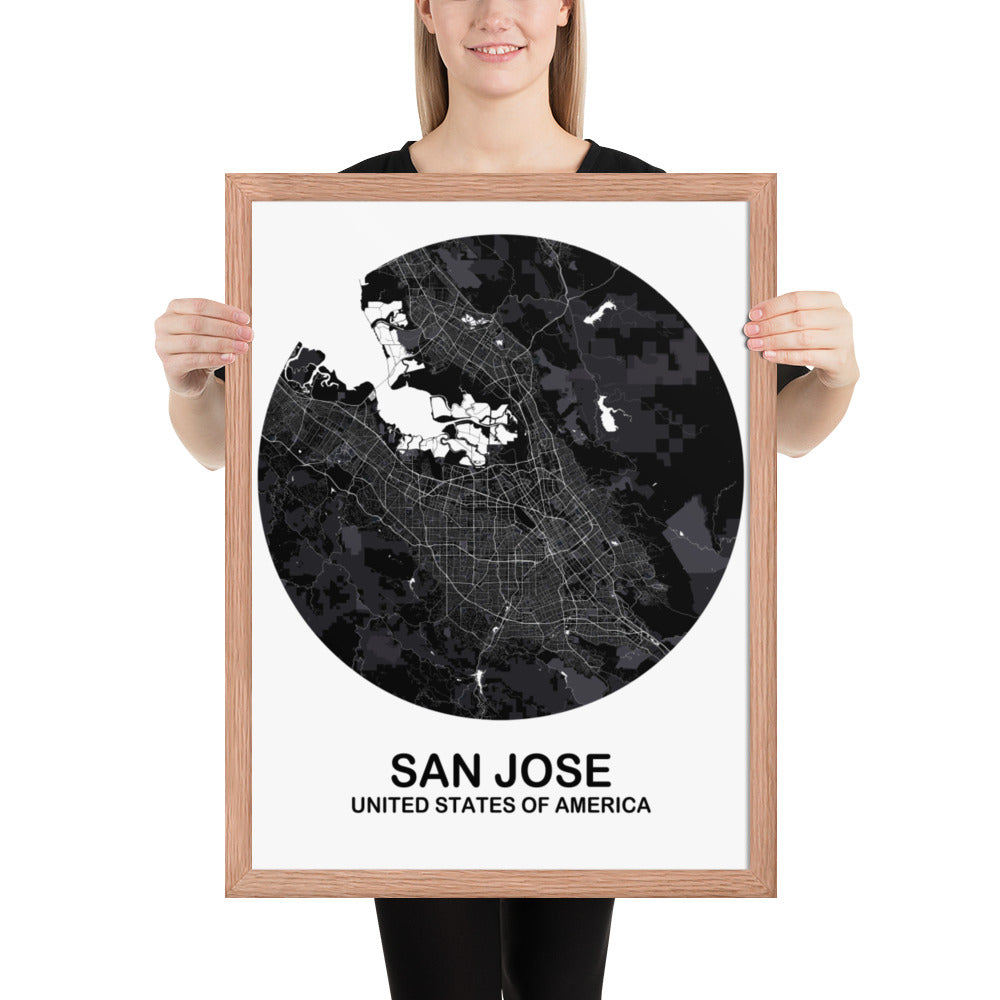 San Jose Circular Black Framed Map