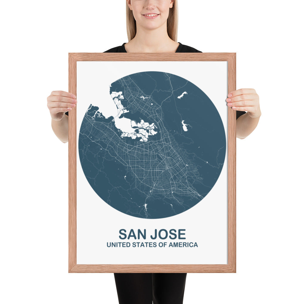 San Jose Circular Blue Framed Map