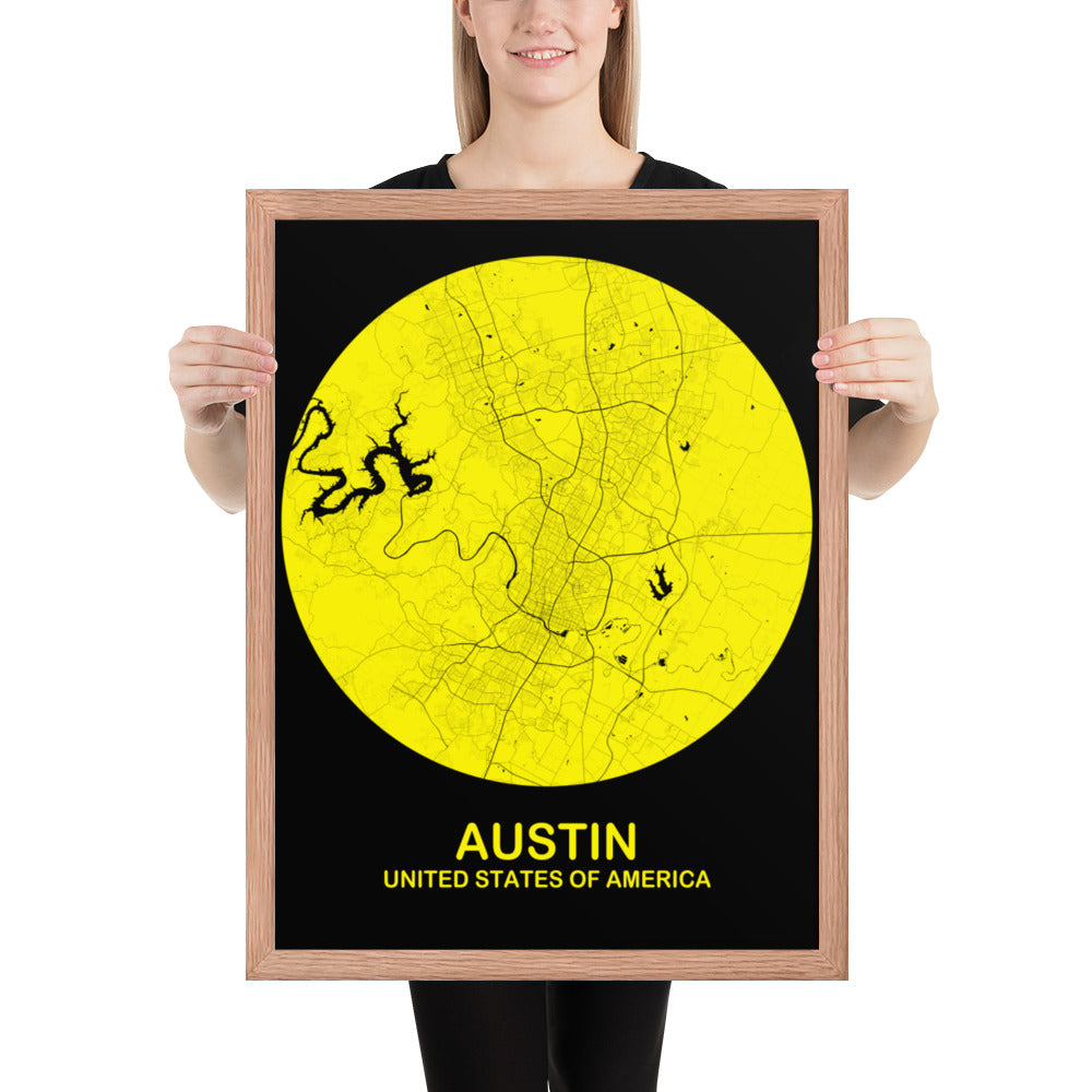 Austin Circular Yellow Framed Map