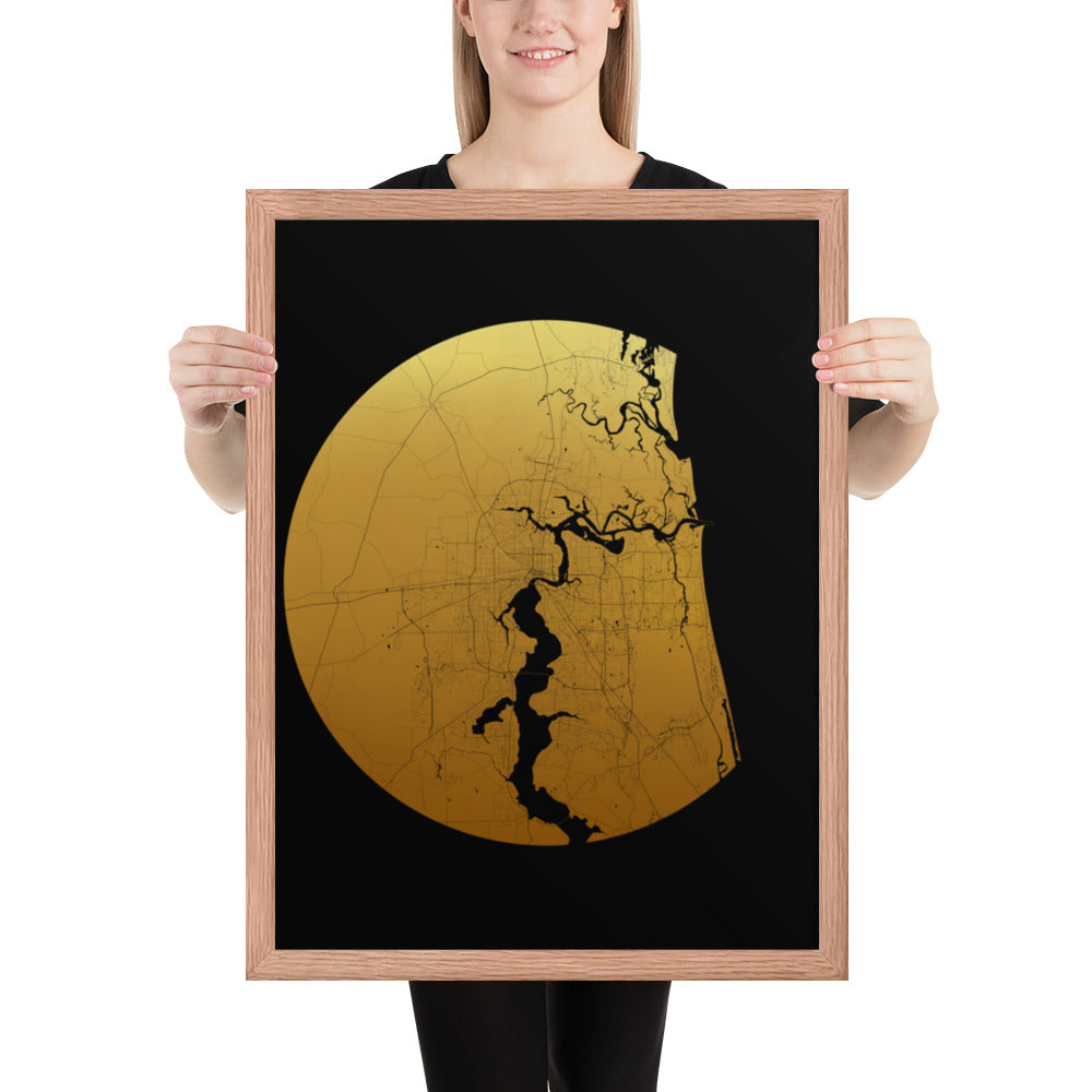 Jacksonville Gold on Black Framed Map