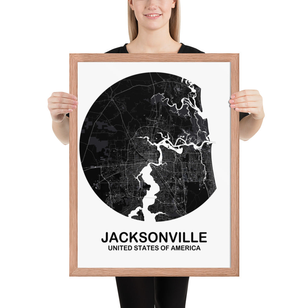 Jacksonville Circular Black Framed Map