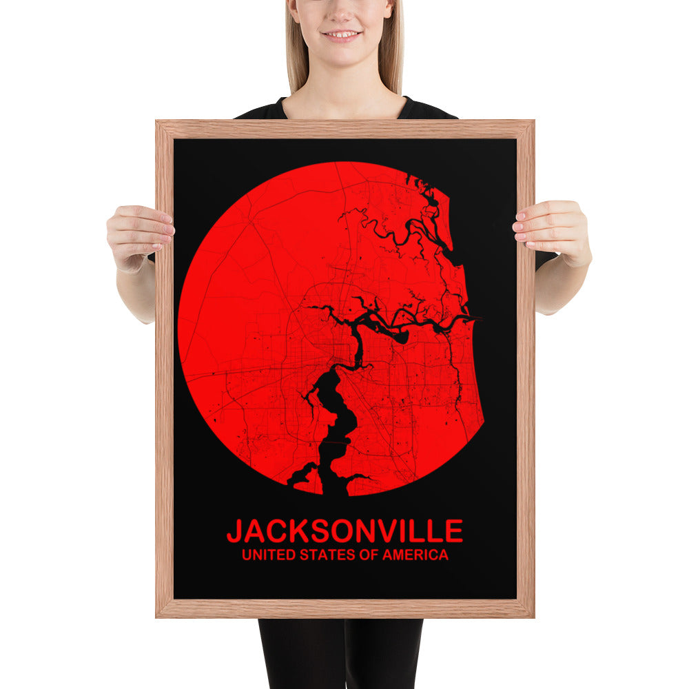 Jacksonville Circular Red Framed Map