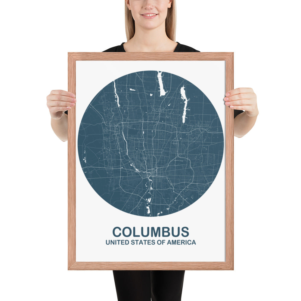 Columbus Circular Blue Framed Map