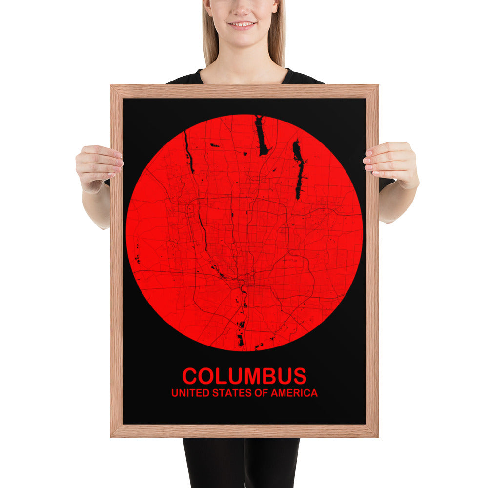 Columbus Circular Red Framed Map