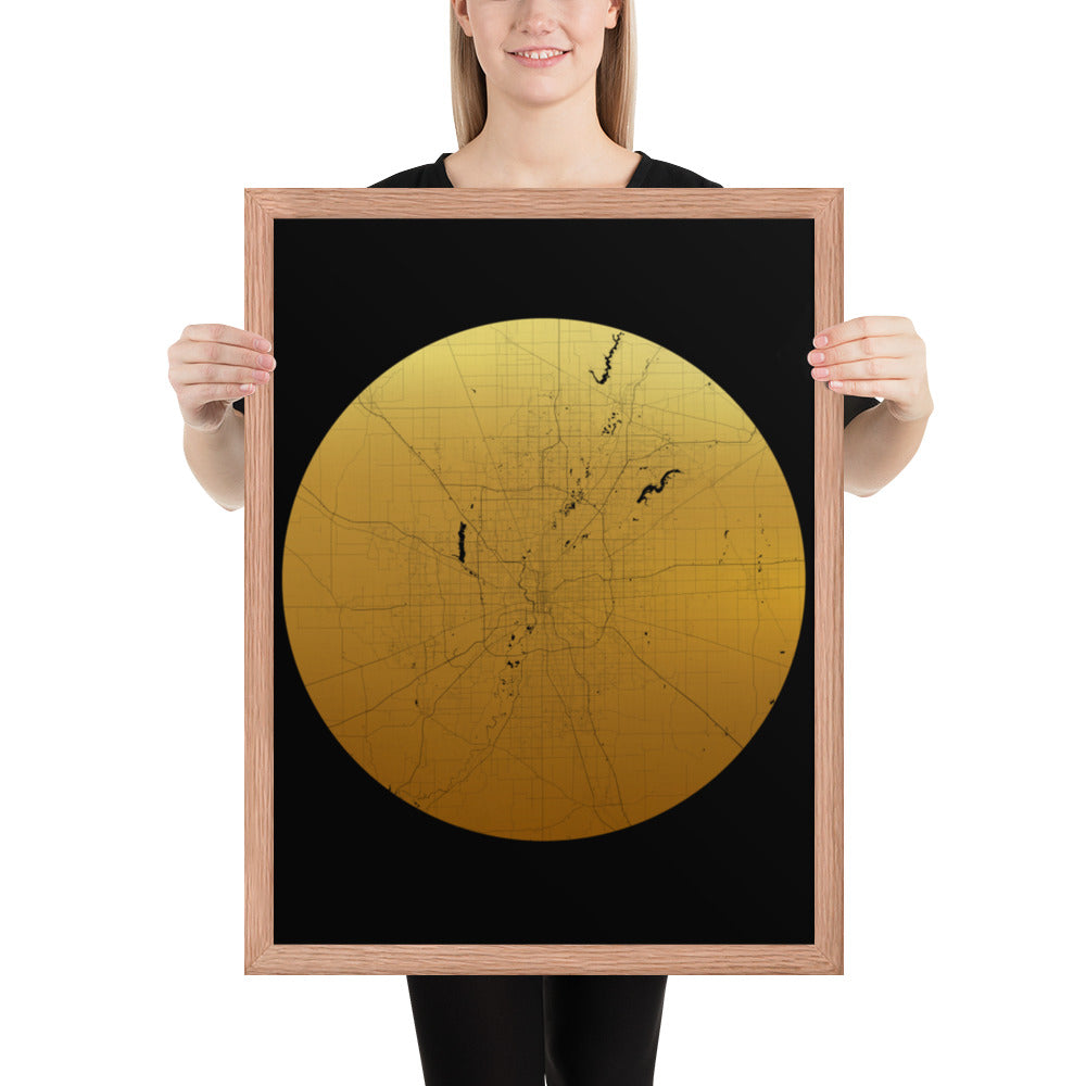 Indianapolis Gold on Black Framed Map