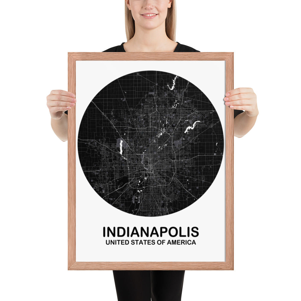 Indianapolis Circular Black Framed Map