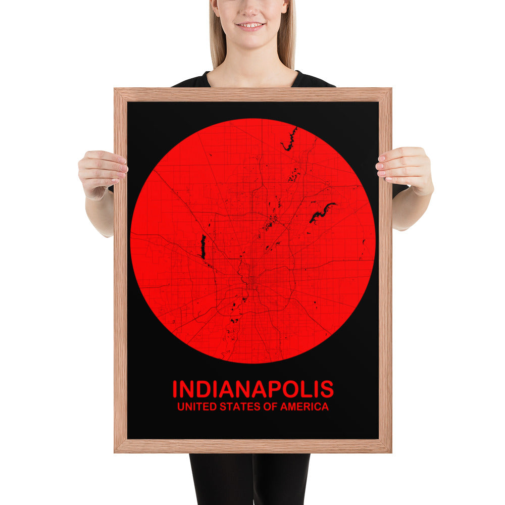 Indianapolis Circular Red Framed Map