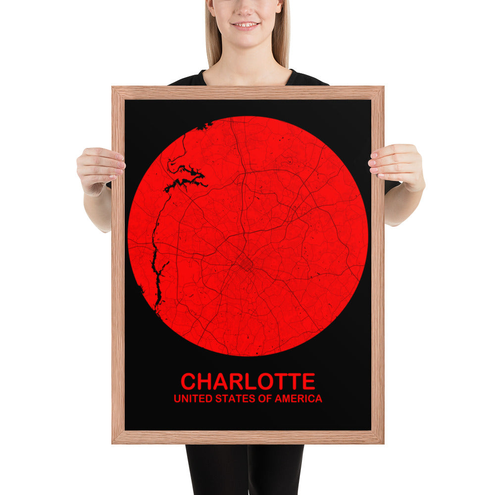 Charlotte Circular Red Framed Map