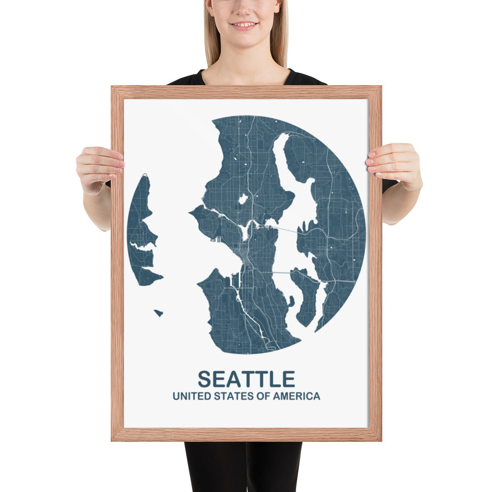 Seattle Circular Blue Framed Map