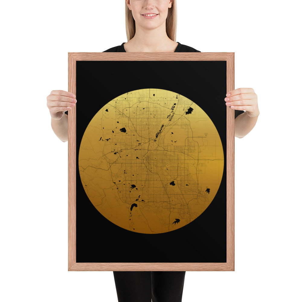 Denver Gold on Black Framed Map