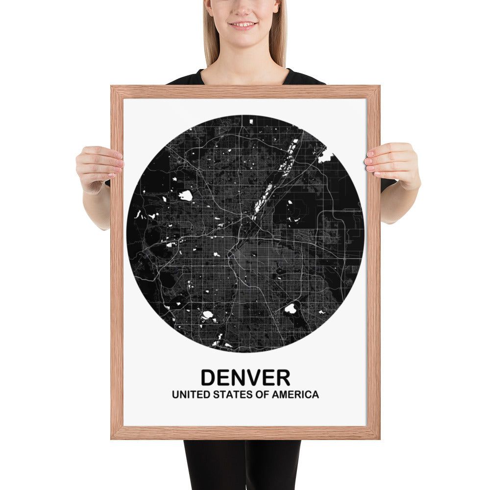 Denver Circular Black Framed Map