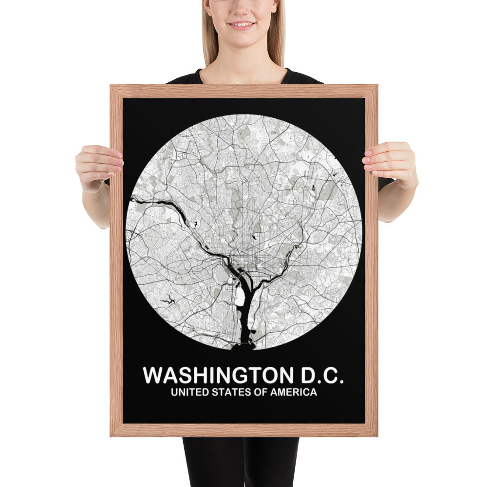 Washington, D.C. Circular White Framed Map