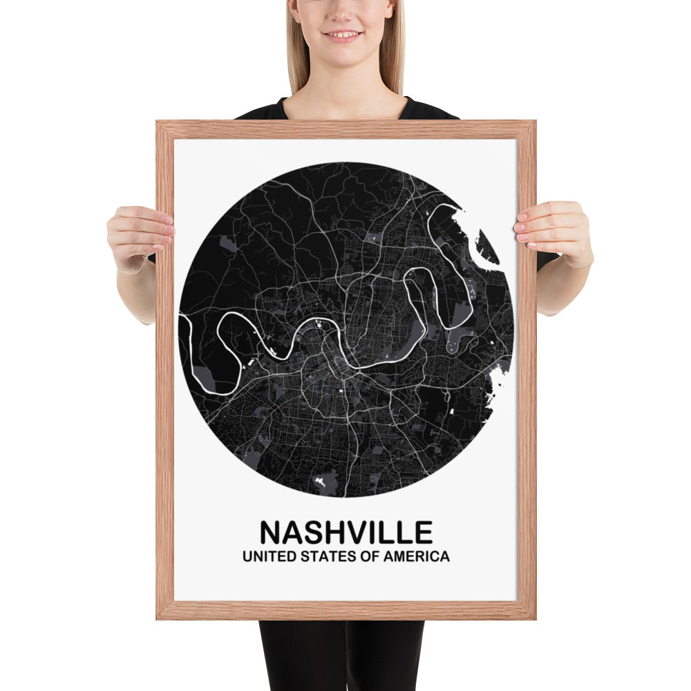 Nashville Circular Black Framed Map