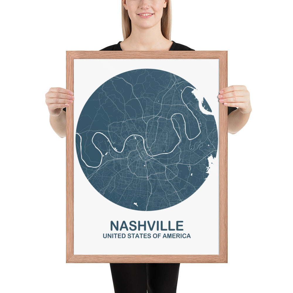 Nashville Circular Blue Framed Map