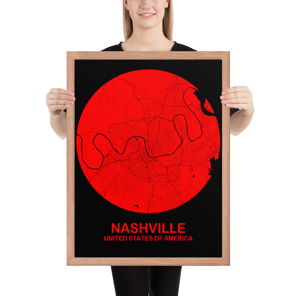 Nashville Circular Red Framed Map