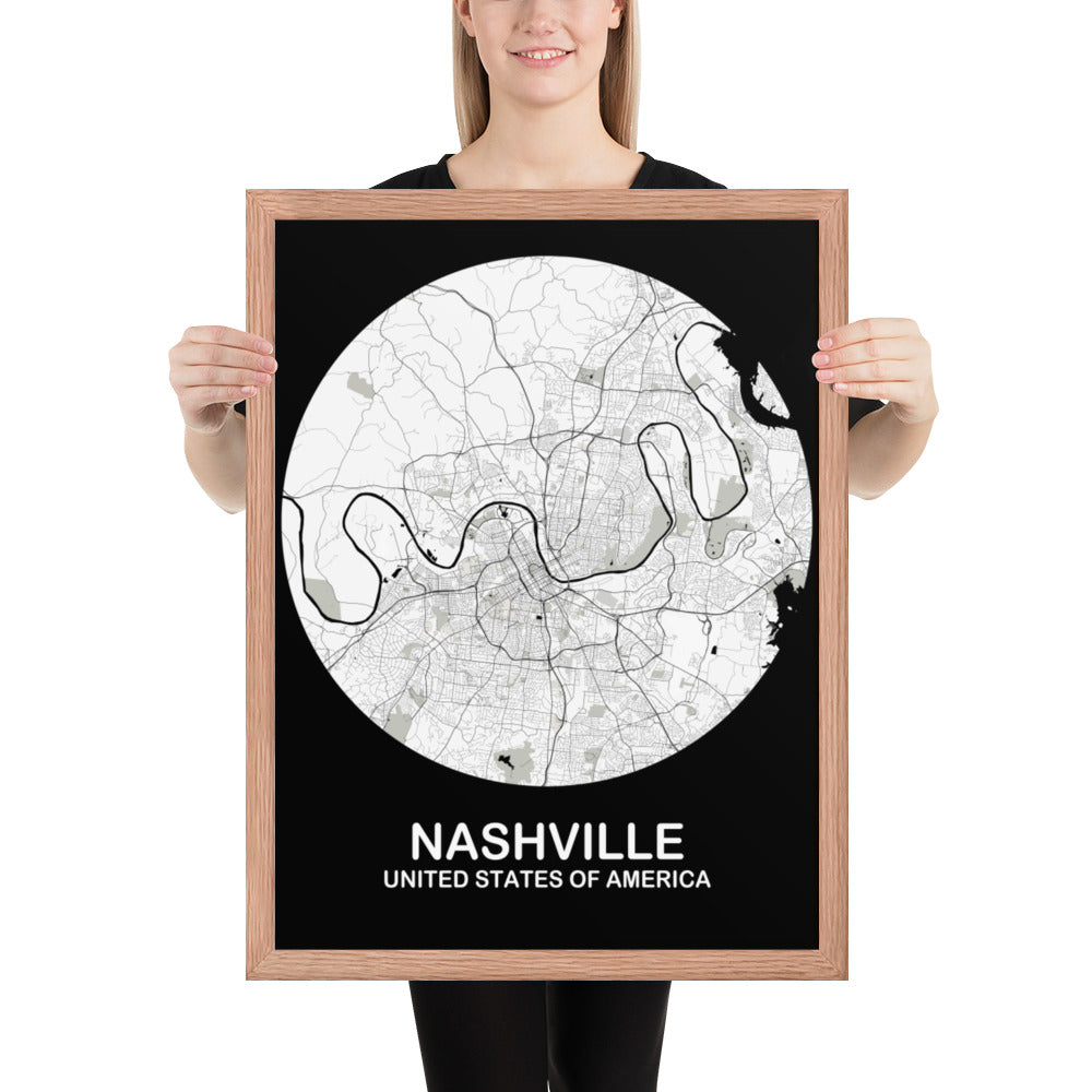 Nashville Circular White Framed Map