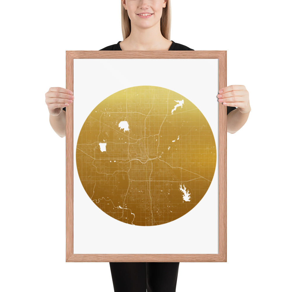 Oklahoma City Gold on White Framed Map