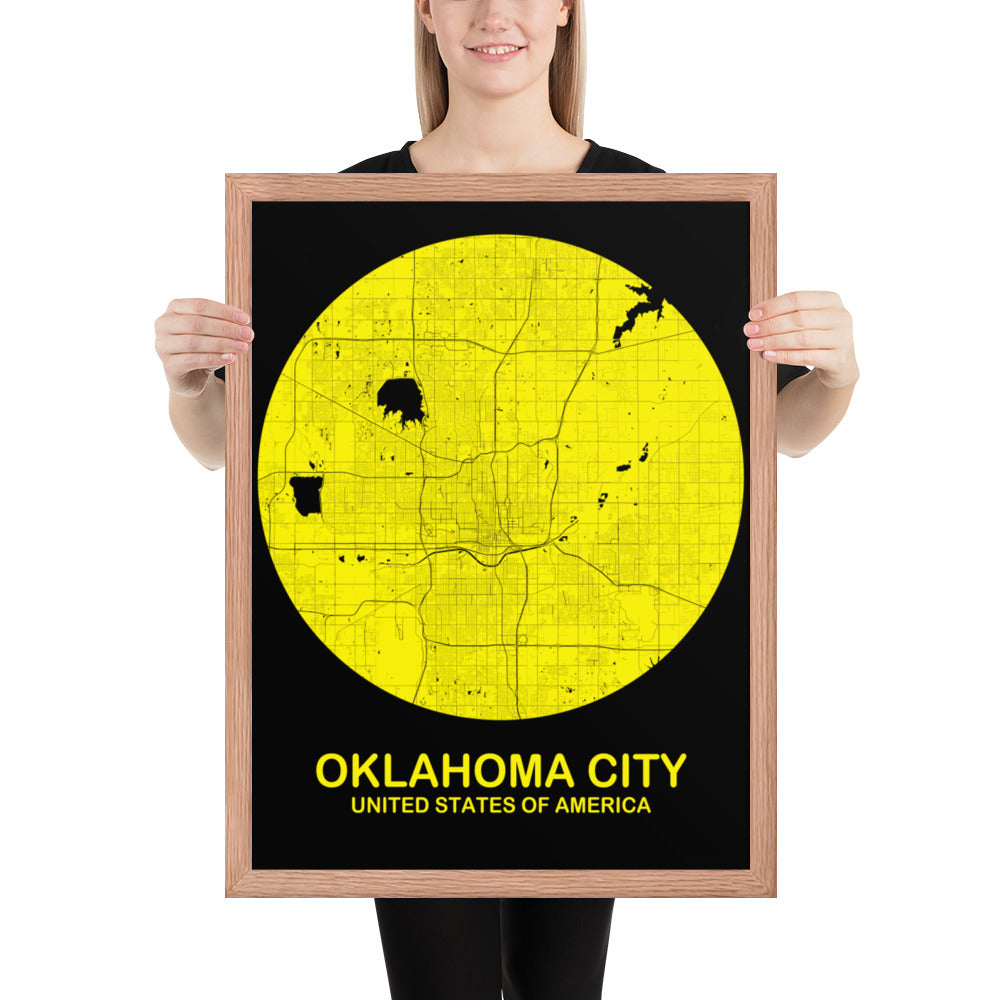 Oklahoma City Circular Yellow Framed Map