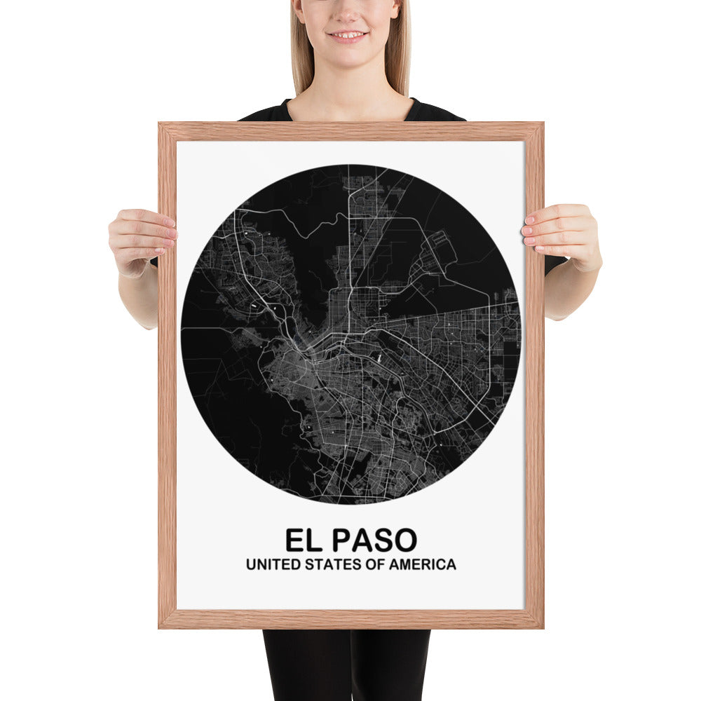 El Paso Circular Black Framed Map