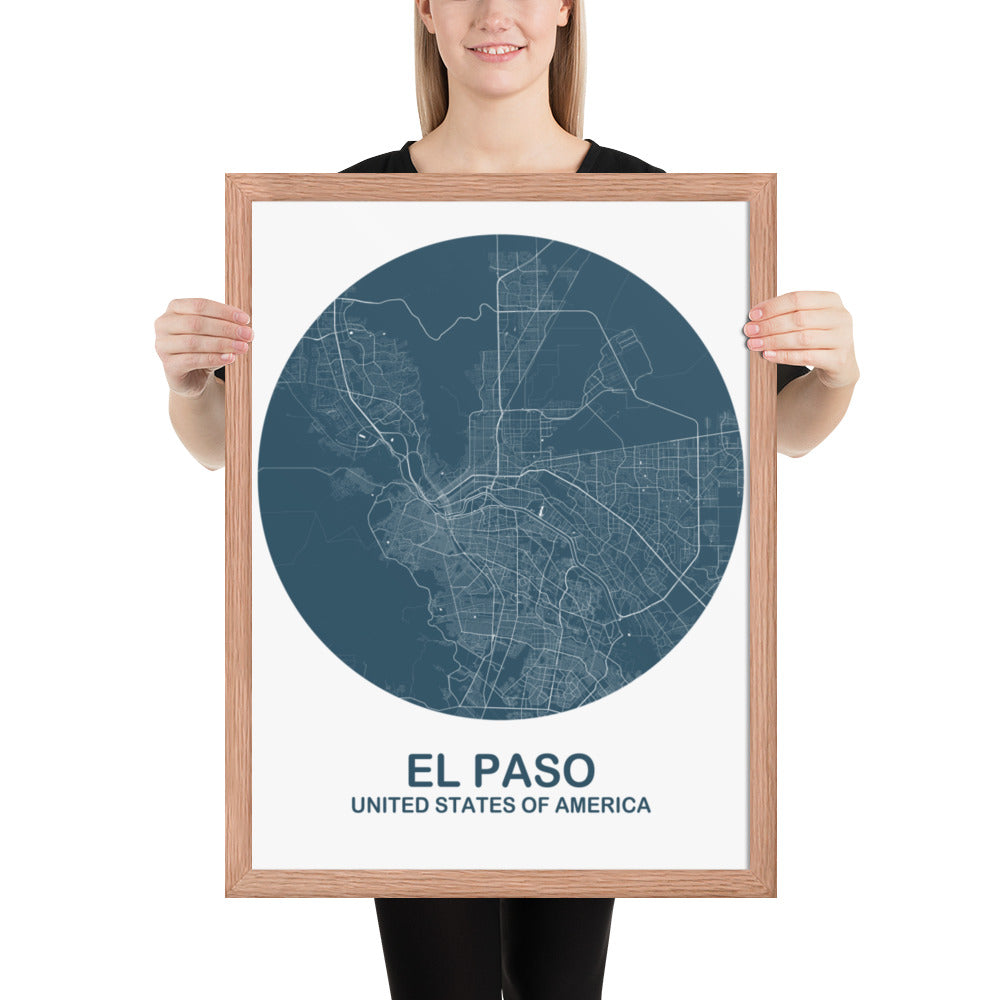 El Paso Circular Blue Framed Map